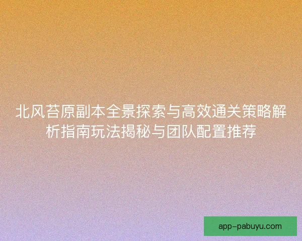北风苔原副本全景探索与高效通关策略解析指南玩法揭秘与团队配置推荐